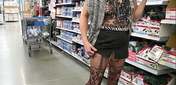  Wife in full body see-through stockings shopping in walmart.